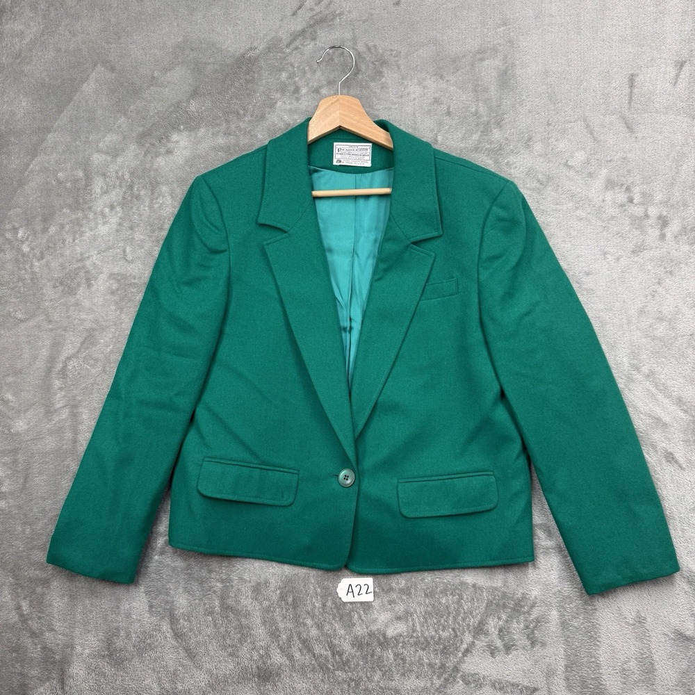 Miss Pendleton Blazer Womens 14 Green Virgin Wool Jacket USA Vintage